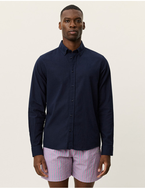 Konrad katoen linnen hemd in dark navy