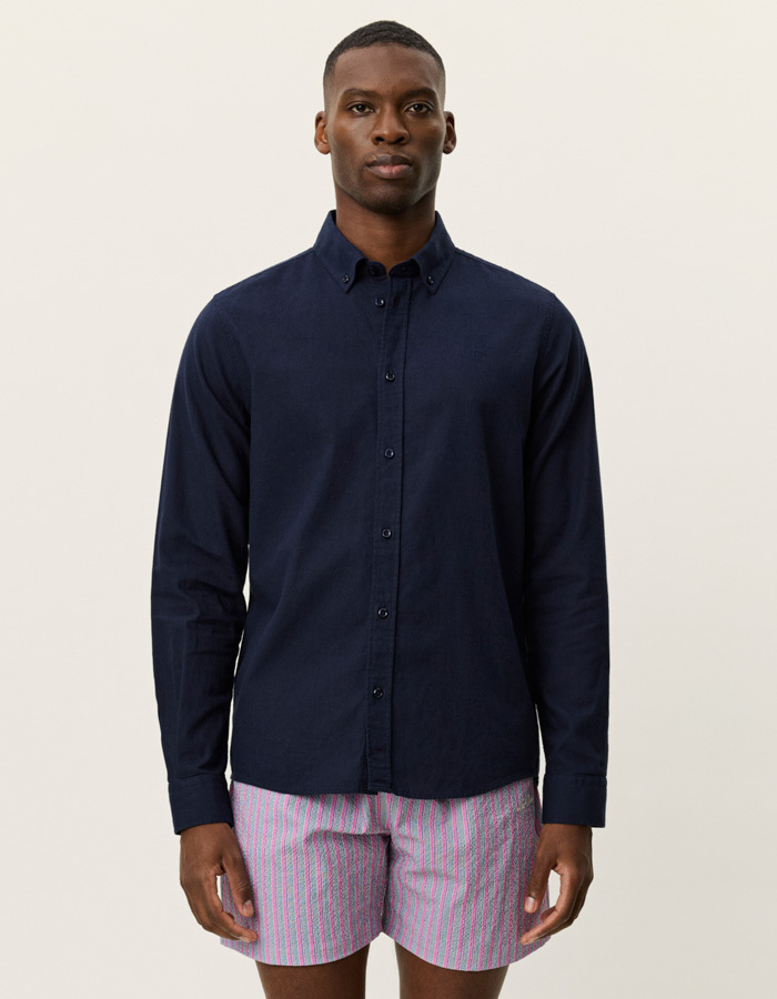 Konrad katoen linnen hemd in dark navy