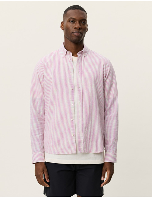 Konrad gestreept katoen linnen hemd in crocus pink