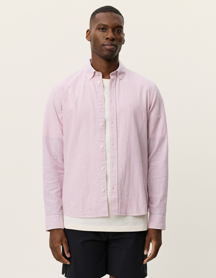 Konrad gestreept katoen linnen hemd in crocus pink