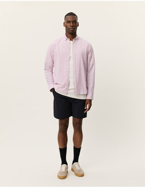 Konrad gestreept katoen linnen hemd in crocus pink