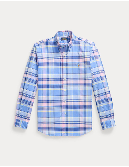 Custom fit geruit stretch oxford overhemd in blue pink multi