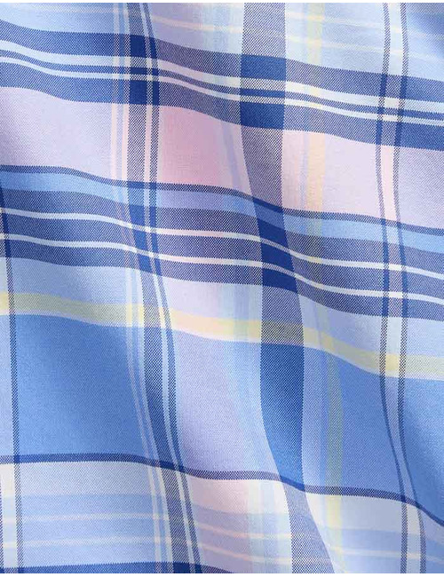 Custom fit geruit stretch oxford overhemd in blue pink multi