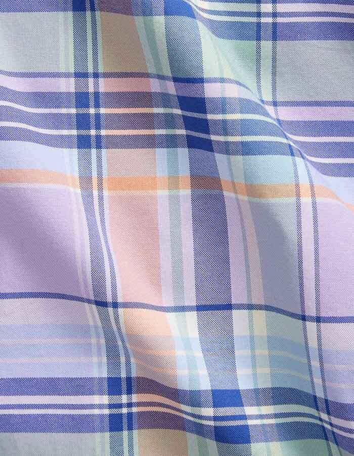 Custom fit geruit stretch oxford overhemd in lavender blue multi