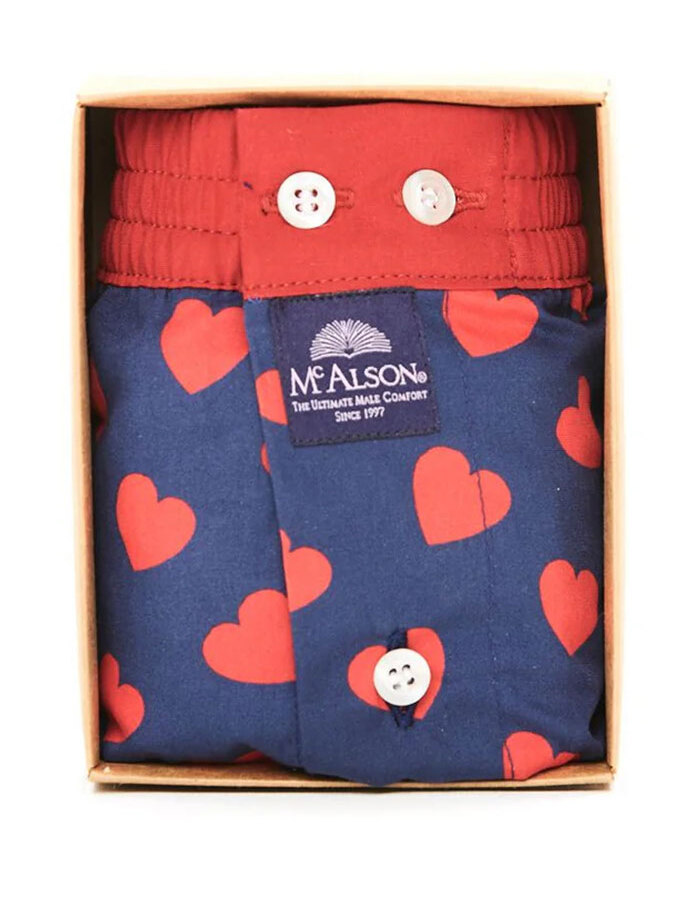 Boxershort met hartjesprint in navy en rood