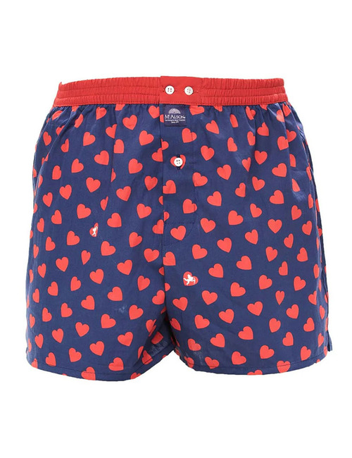 Boxershort met hartjesprint in navy en rood