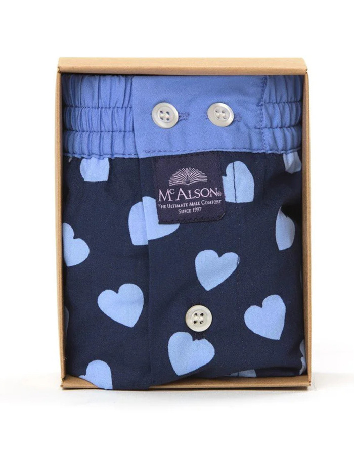 Boxershort met hartjesprint in navy en lichtblauw