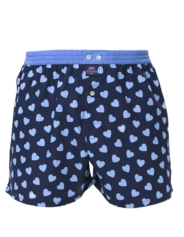 Boxershort met hartjesprint in navy en lichtblauw