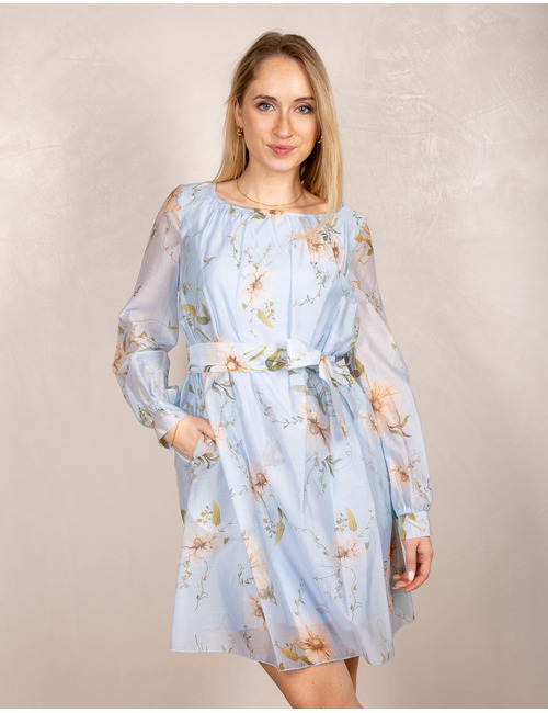 Bloemenjurk met lange mouwen en ceintuur
