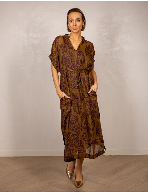 Midi jurk in ramie met all over print