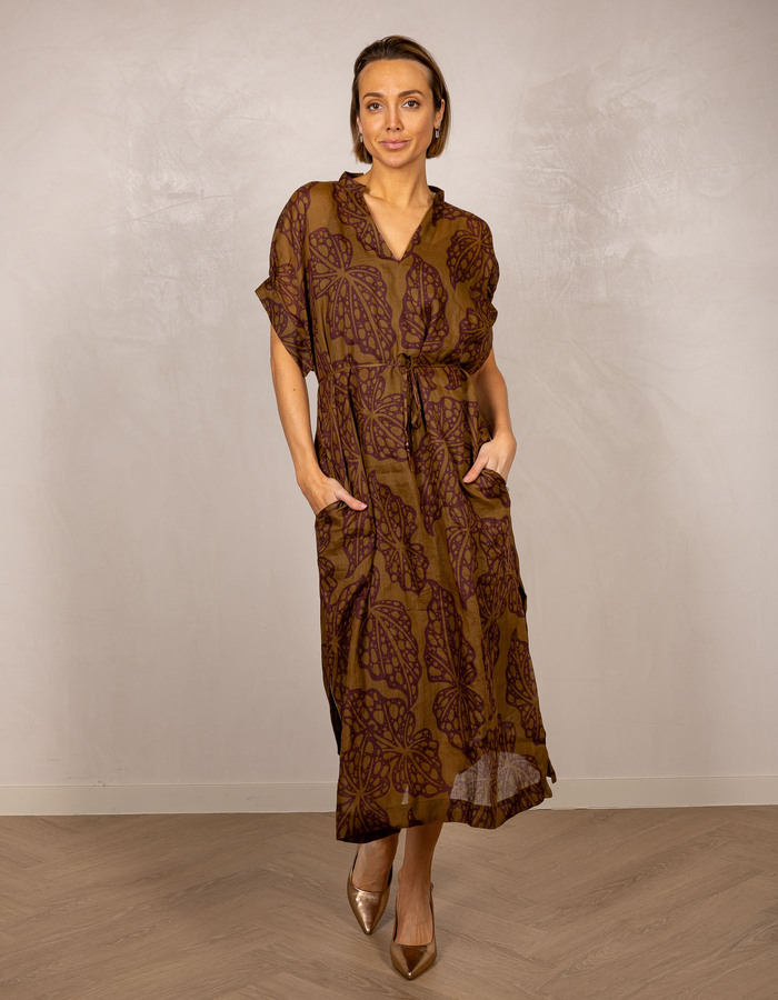 Midi jurk in ramie met all over print