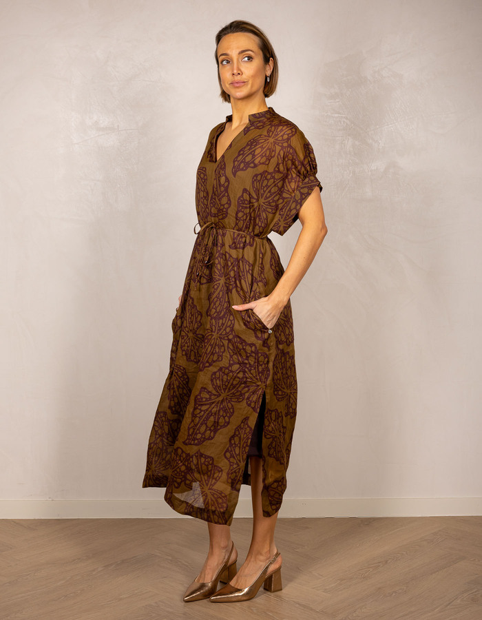 Midi jurk in ramie met all over print