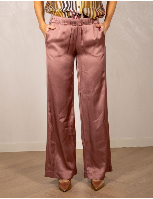 Satijnen broek met wijde pijpen in paars