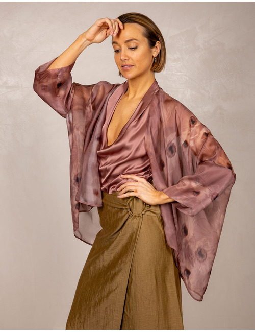 Zijden kimono met florale print