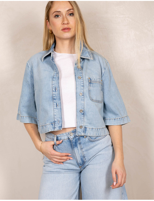 Denim shirt met korte mouwen en print