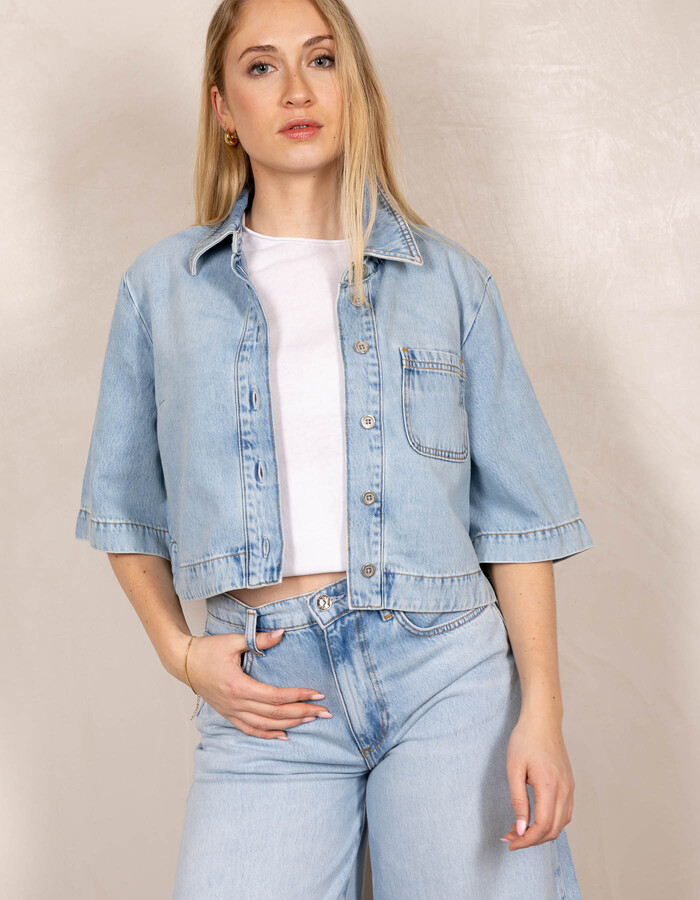 Denim shirt met korte mouwen en print