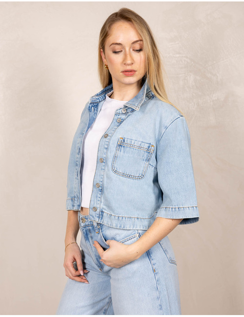 Denim shirt met korte mouwen en print