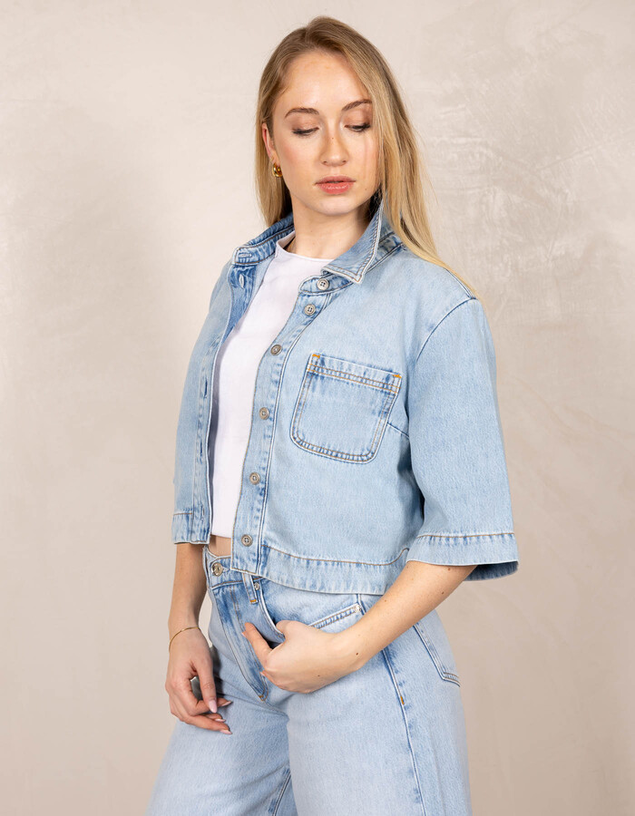 Denim shirt met korte mouwen en print