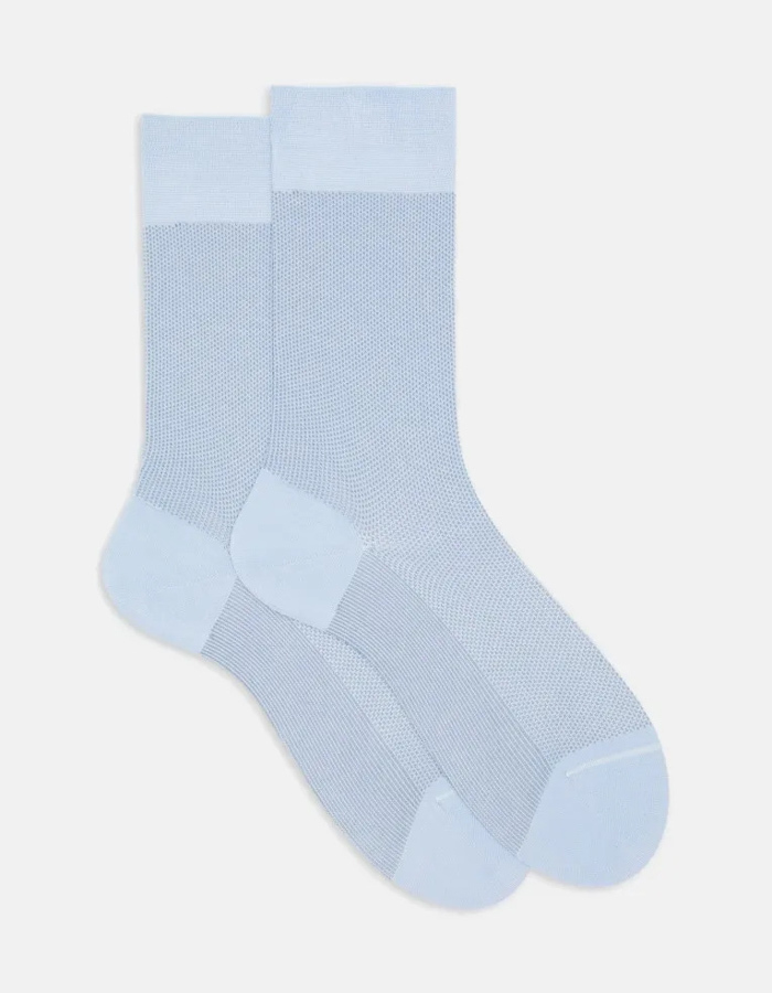 Heren sokken van fil d’Ecosse met caviarmotief in bleu vague en bleu antarctique