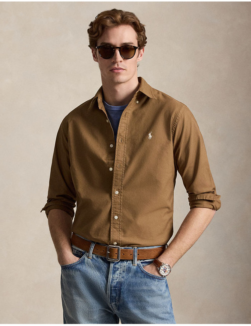 Custom fit garment dyed oxford overhemd in RL brown
