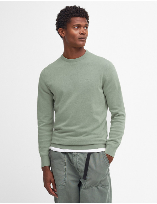 Pima cotton crew neck sweater in agave green