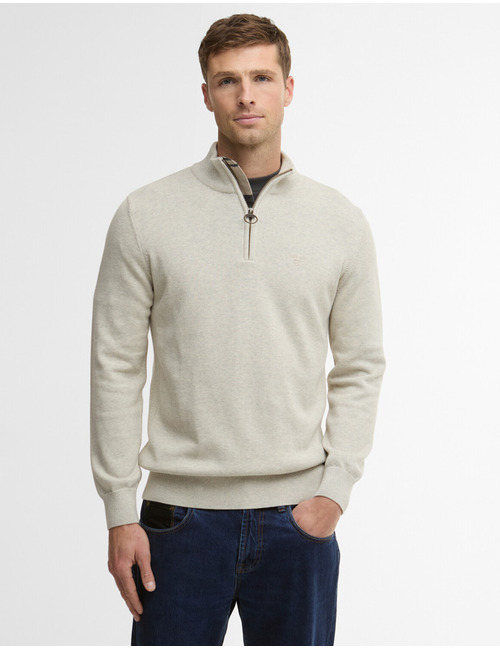 Cotton half zip knitted jumper in neutral