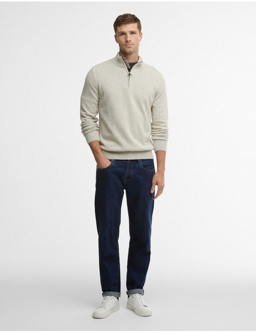 Cotton half zip knitted jumper in neutral