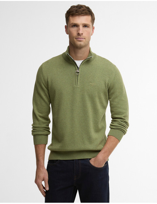 Cotton half zip knitted jumper in laurel green