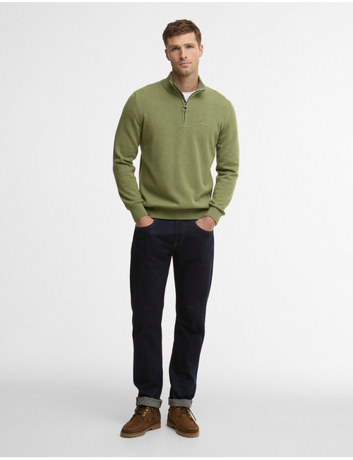 Cotton half zip knitted jumper in laurel green