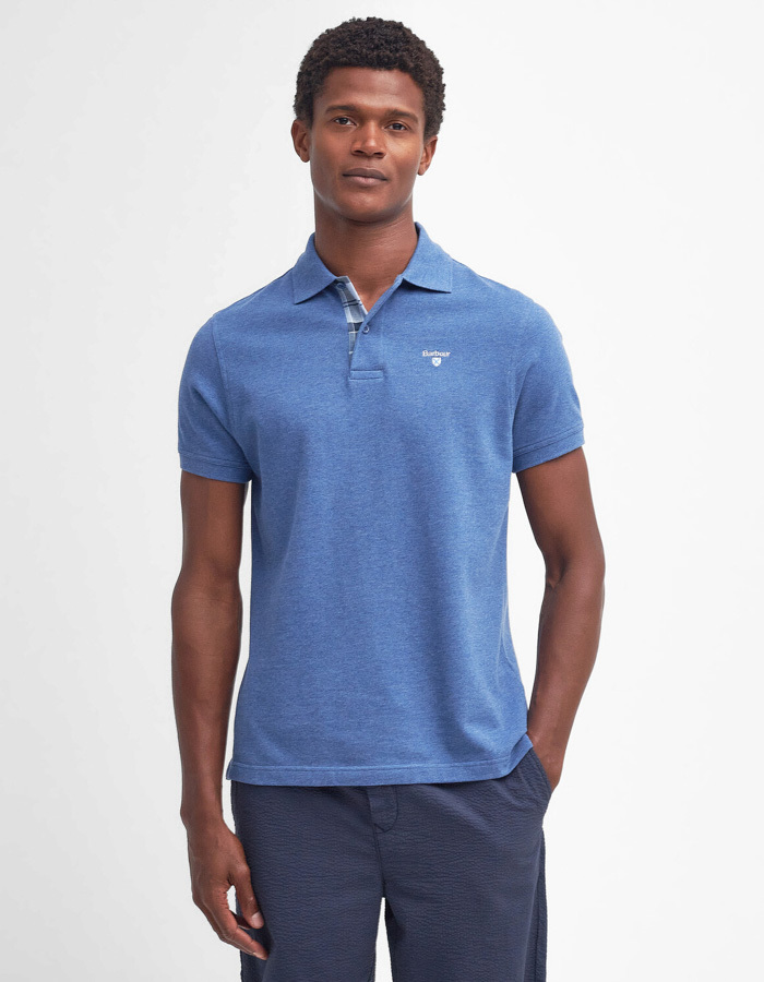 Tartan pique polo shirt in dark chambray