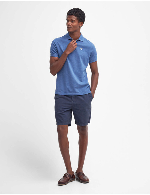 Tartan pique polo shirt in dark chambray