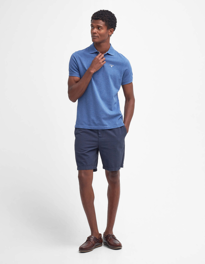 Tartan pique polo shirt in dark chambray