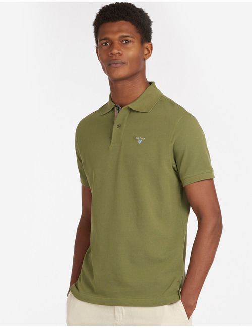 Tartan pique polo shirt in burnt olive