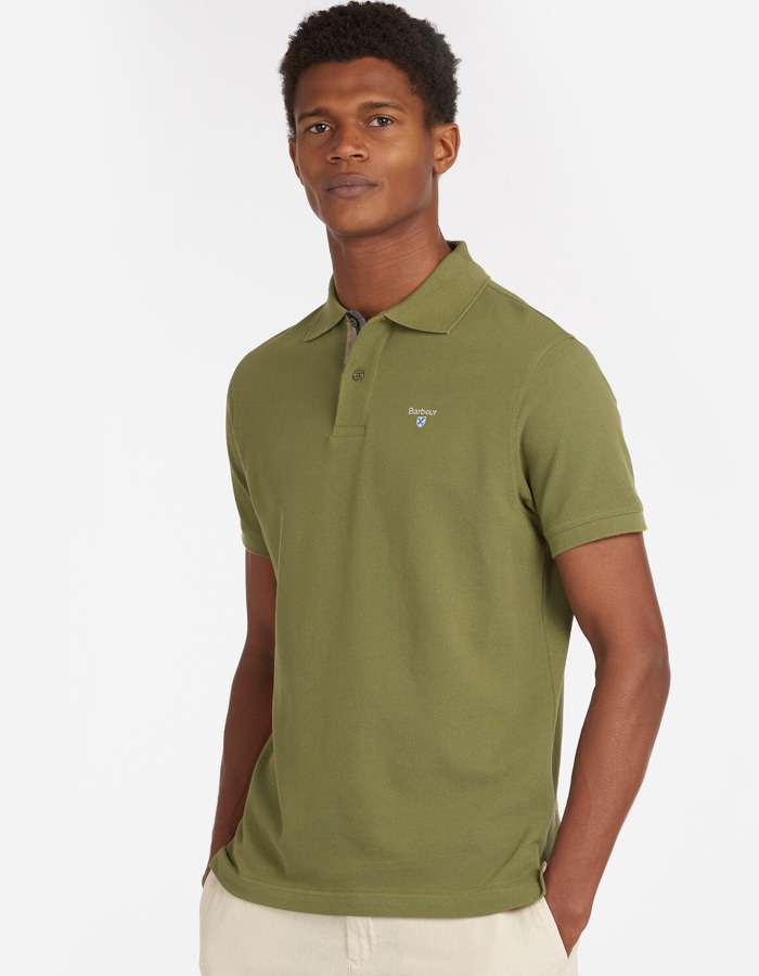 Tartan pique polo shirt in burnt olive
