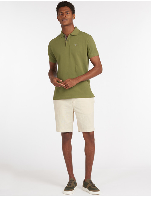 Tartan pique polo shirt in burnt olive