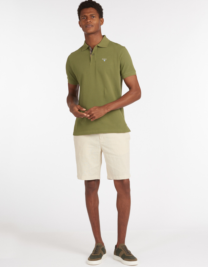 Tartan pique polo shirt in burnt olive