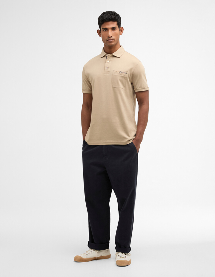 Premium Corpatch tailored polo shirt in Washed Stone