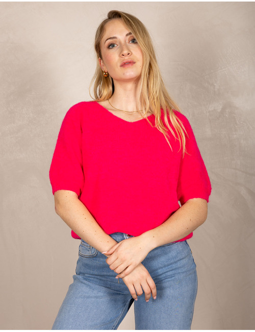 Beau Et Lou pull met v-hals fuchsia