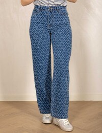 Wijde denim broek met grafisch patroon blauw