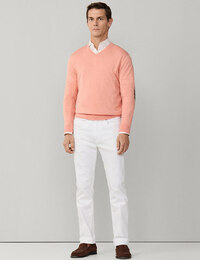 Cotton cashmere v neck jumper in peach orange