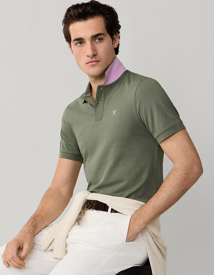 Slim fit piqué poloshirt met korte mouwen in stone green