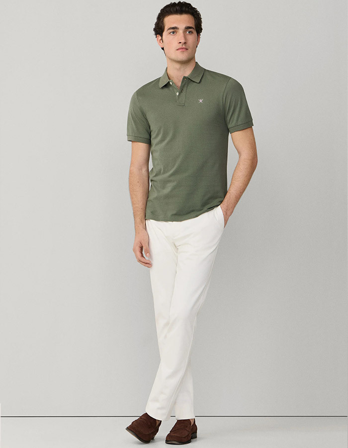 Slim fit piqué poloshirt met korte mouwen in stone green