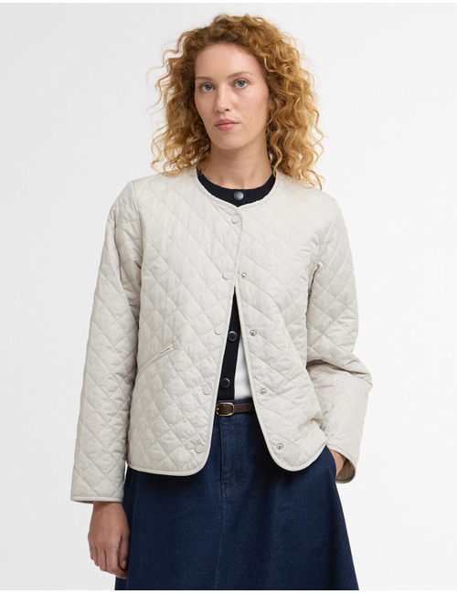 Cashel collarless quilted jacket in sand