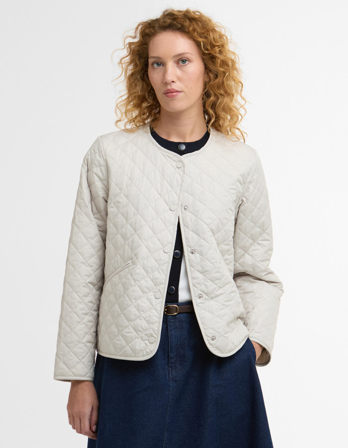 Cashel collarless quilted jacket in sand
