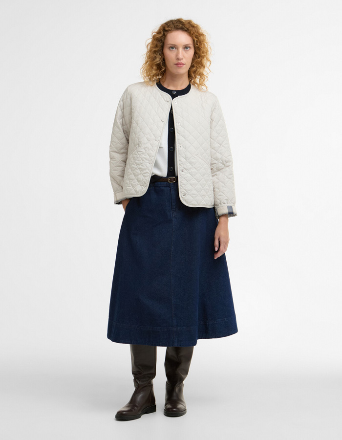 Cashel collarless quilted jacket in sand