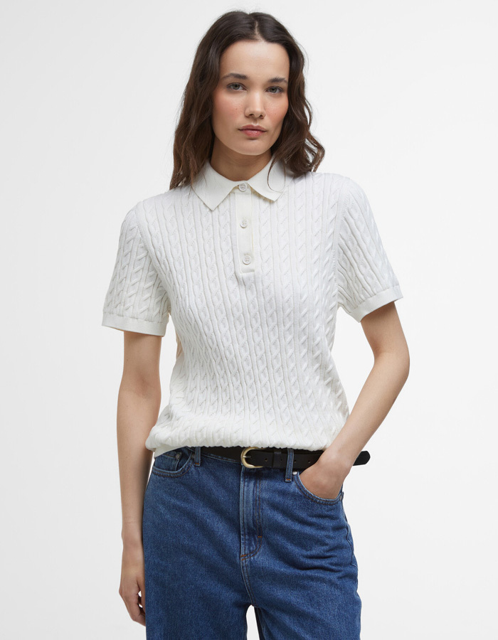 Hartland knitted polo jumper in cloud