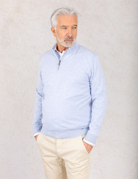 Modern fit katoenen quarter zip pull in lichtblauw