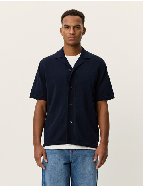 Emmett arabesque knitted ss shirt in dark navy