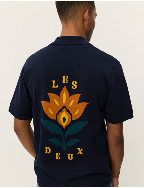 Emmett arabesque knitted ss shirt in dark navy