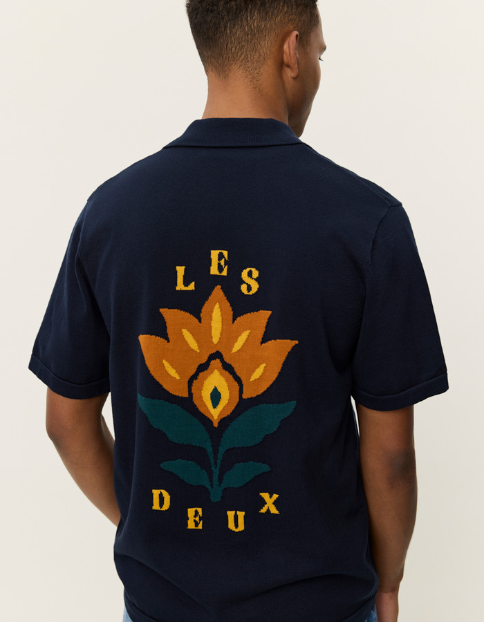 Emmett arabesque knitted ss shirt in dark navy